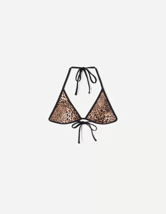 Top bikini reversibile con stampa animalier
