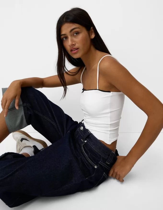 Top con spalline con stampa animalier e dettaglio fiocco