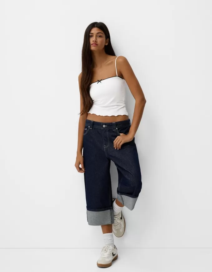 Top con spalline con stampa animalier e dettaglio fiocco