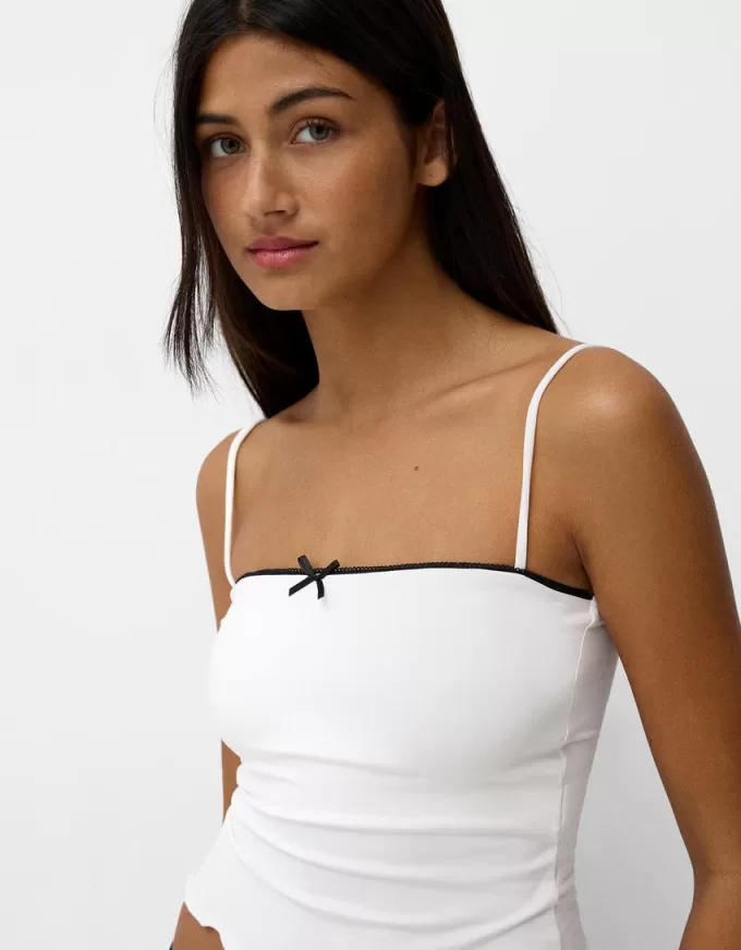 Top con spalline con stampa animalier e dettaglio fiocco