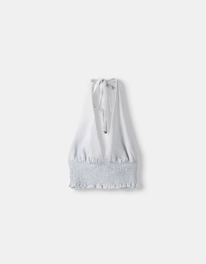 Top corto in misto lino