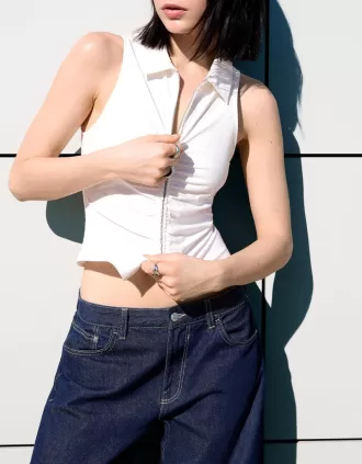 Top in popeline con cerniera