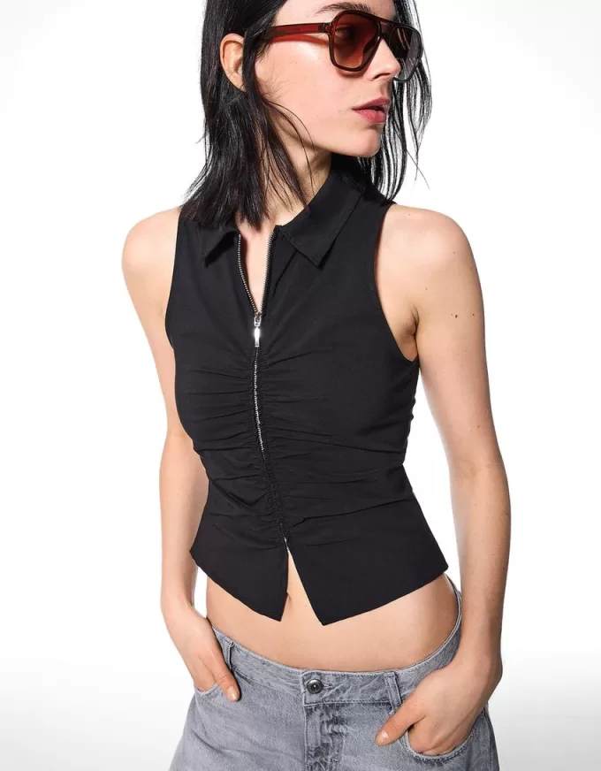 Top in popeline con cerniera