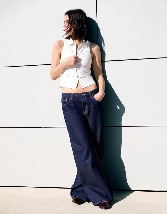 Top in popeline con cerniera