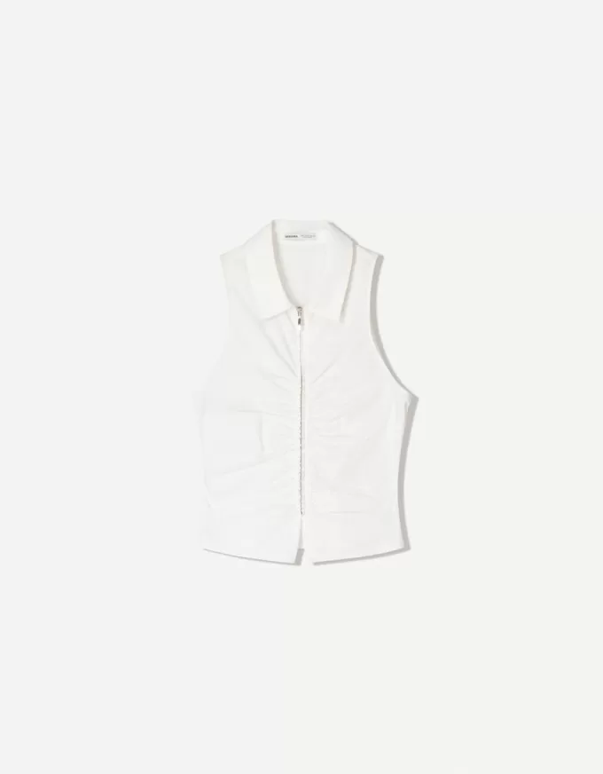 Top in popeline con cerniera