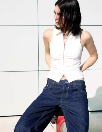 Top in popeline con cerniera