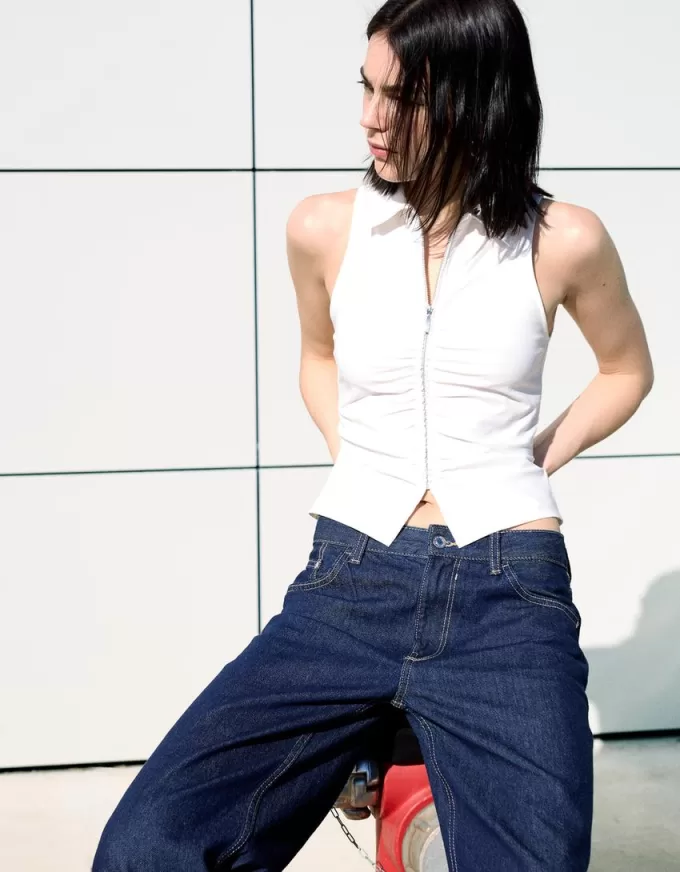 Top in popeline con cerniera