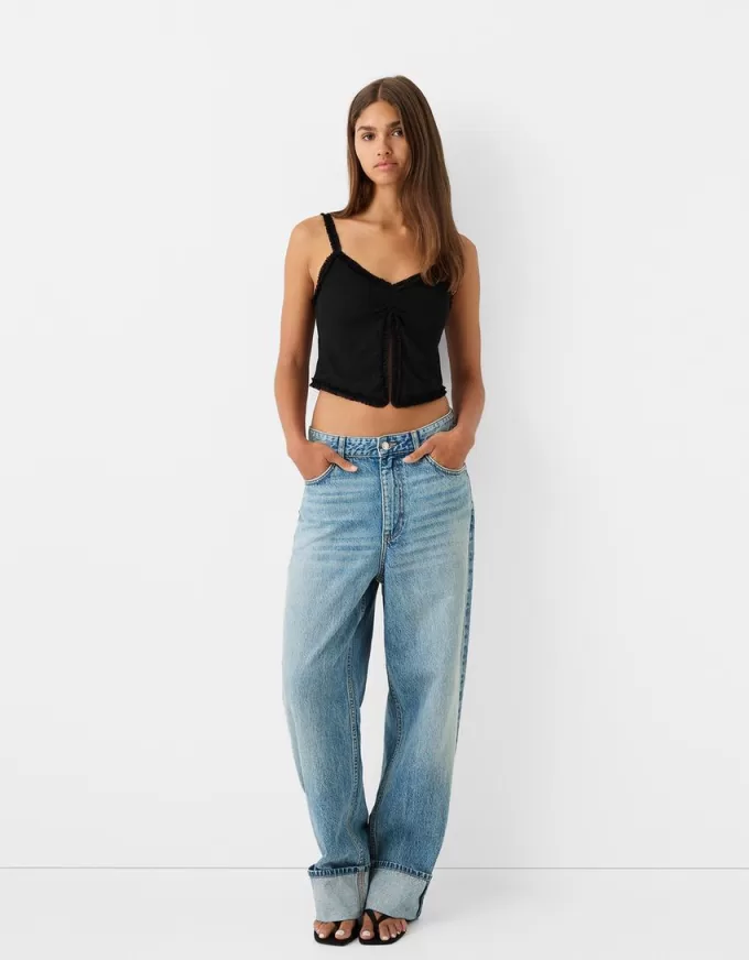 Top in tulle con spalline