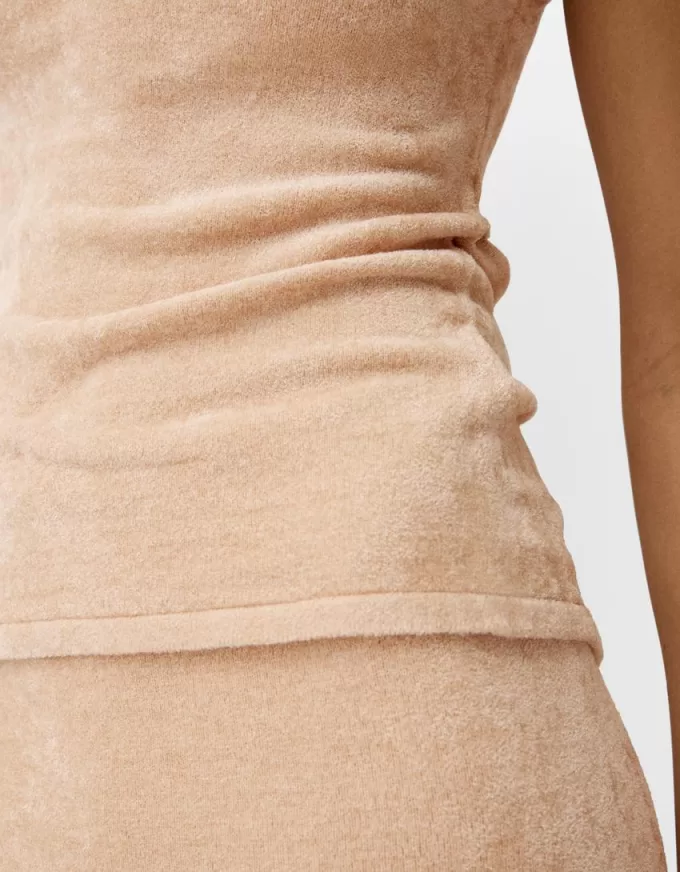 Top in velluto a collo alto con dettaglio cravatta